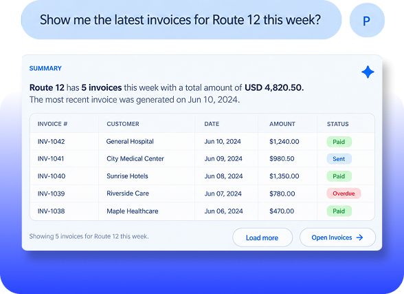 LinenTech AI showing Route 12 invoices for the week